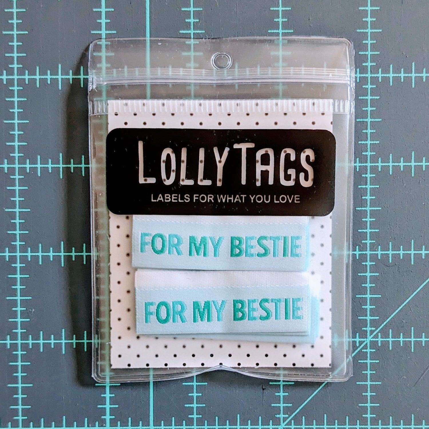 "For My Bestie" in Aqua Lolly Tags Labels || Pack of 8 Woven Labels