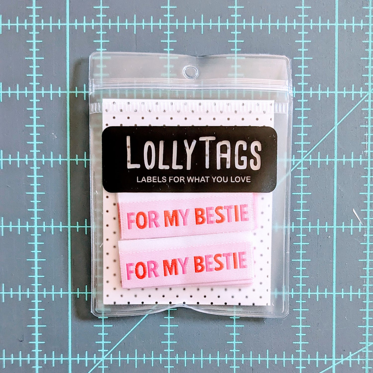 "For My Bestie" in Pink Lolly Tags Labels || Pack of 8 Woven Labels