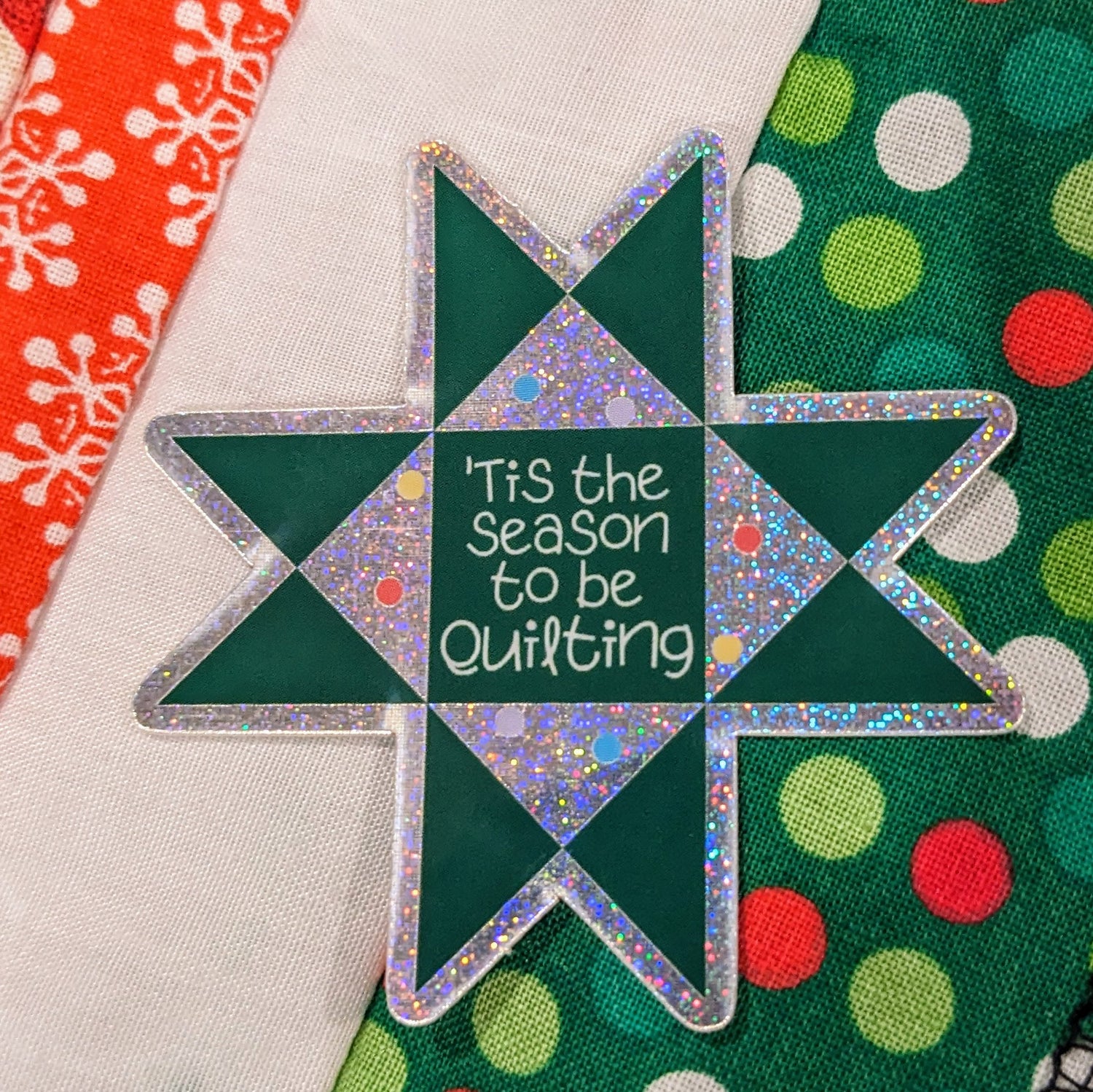 "'Tis the Season to Be Quilting" Quilt Block Vinyl Glitter Sticker