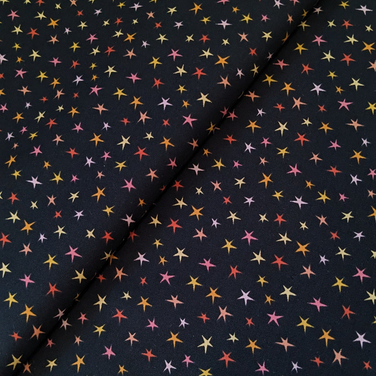 Kitty Loves Candy || Black Sparkly Stars || Cotton Quilting Fabric Half Yard