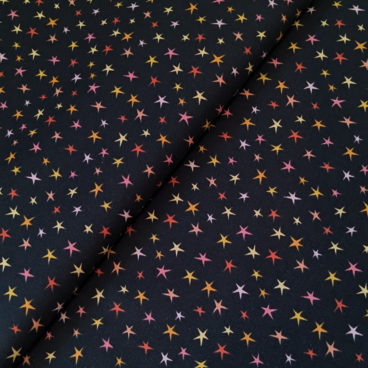 Kitty Loves Candy || Black Sparkly Stars || Cotton Quilting Fabric