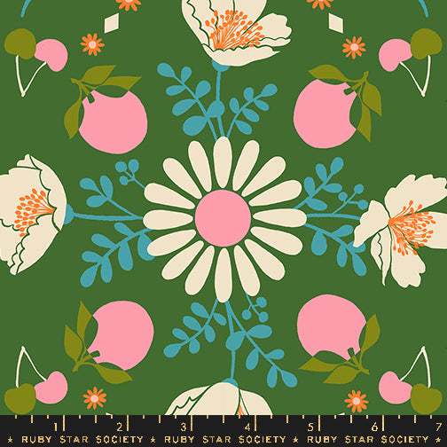 JUICY || Poppy Garden Sarah Green || Cotton Quilting Fabric