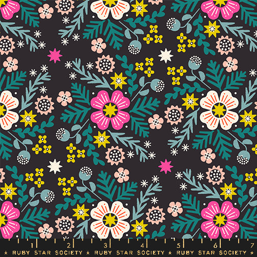 Pivot || Wildflower Soft Black || Cotton Quilting Fabric || Half Yard