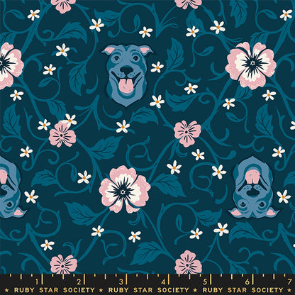 DOG PARK || Pitbull Teal Navy || Cotton Quilting Fabric || Half Yard