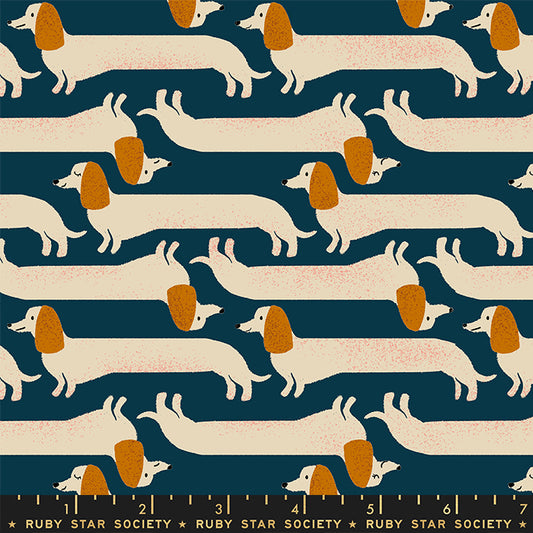 DOG PARK || Long Dog Navy || Cotton Quilting Fabric || Half Yard