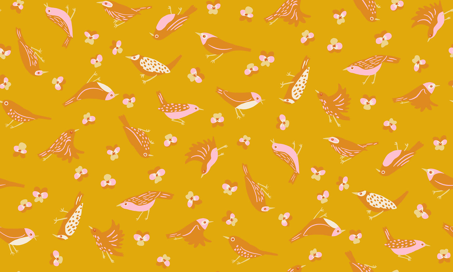 PREORDER Bird Is the Word || Migration Goldenrod || Cotton Quilting Fabric