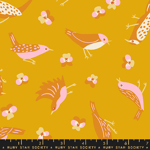 PREORDER Bird Is the Word || Migration Goldenrod || Cotton Quilting Fabric