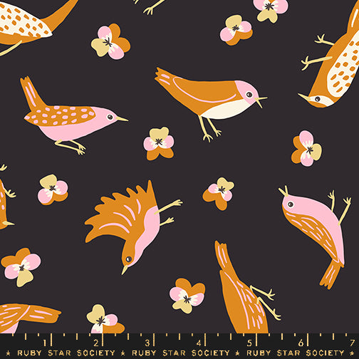 PREORDER Bird Is the Word || Migration Soft Black || Cotton Quilting Fabric