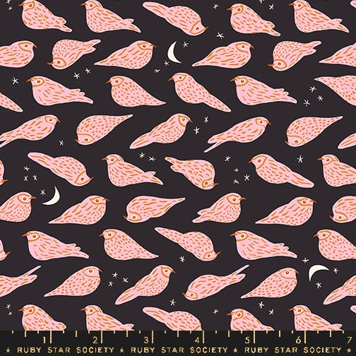 PREORDER Bird Is the Word || Whippoorwill Soft Black || Cotton Quilting Fabric