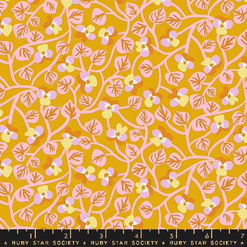 Bird Is the Word || Pansy Goldenrod || Cotton Quilting Fabric