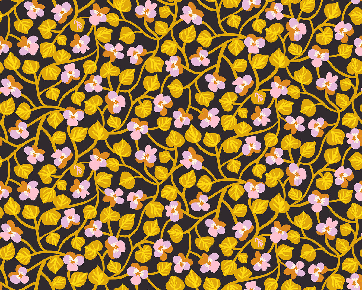 Bird Is the Word || Pansy Soft Black || Cotton Quilting Fabric