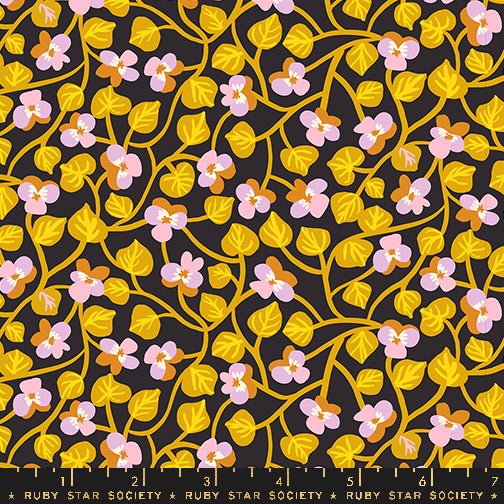 Bird Is the Word || Pansy Soft Black || Cotton Quilting Fabric