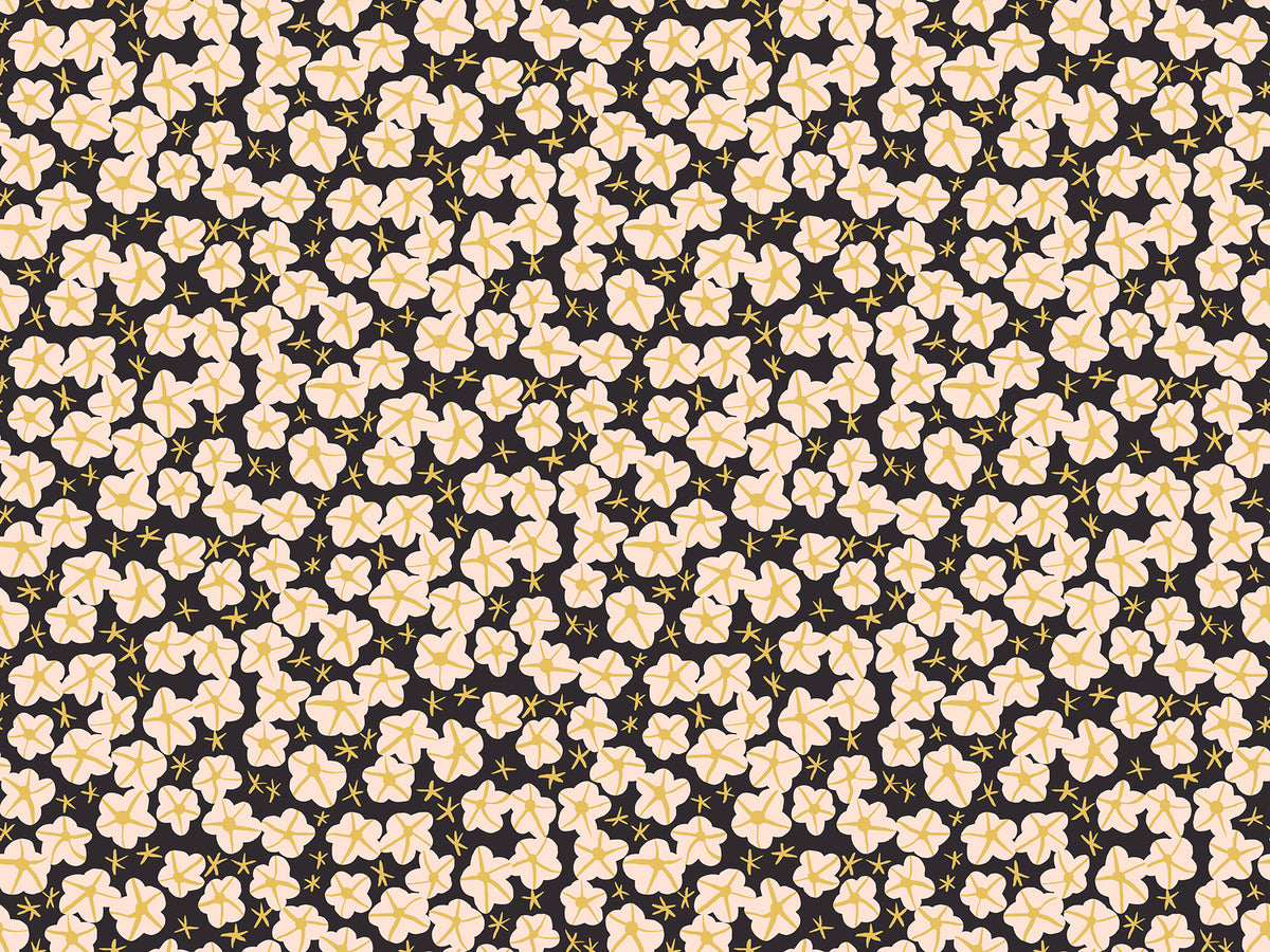 Bird Is the Word || Moonflower Soft Black || Cotton Quilting Fabric