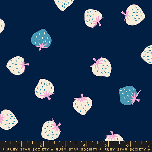 PREORDER Strawberry || Strawberry Toss Navy || Cotton Quilting Fabric