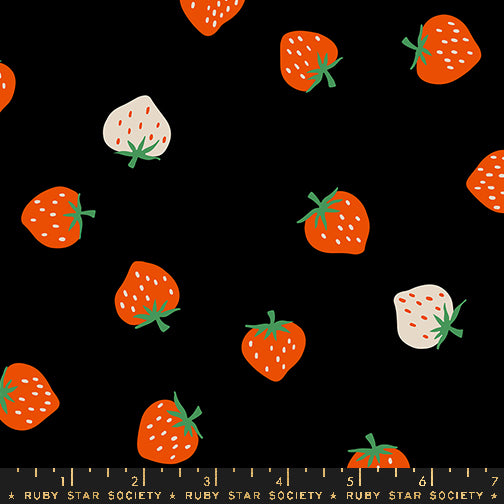 PREORDER Strawberry || Strawberry Toss Black || Cotton Quilting Fabric