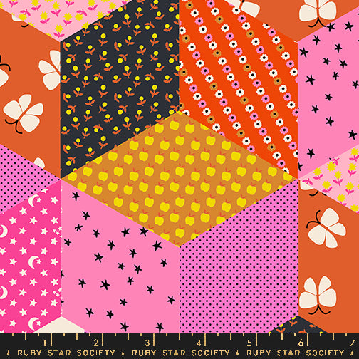 PREORDER Ooh Lucky Lucky || Tumbling Blocks Lucky Pink || Cotton Quilting Fabric