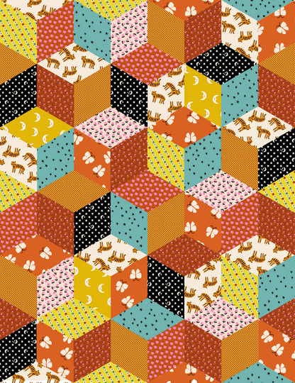 PREORDER Ooh Lucky Lucky || Tumbling Blocks Caramel || Cotton Quilting Fabric