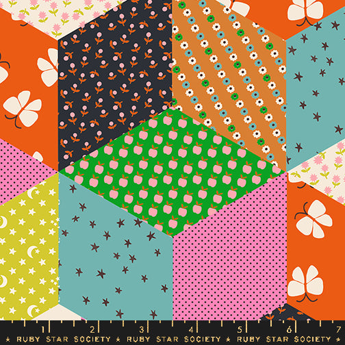 PREORDER Ooh Lucky Lucky || Tumbling Blocks Vivid || Cotton Quilting Fabric