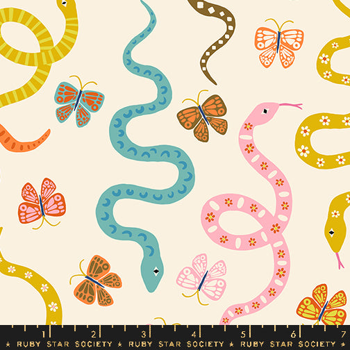 PREORDER Ooh Lucky Lucky || Garden Snake Natural || Cotton Quilting Fabric