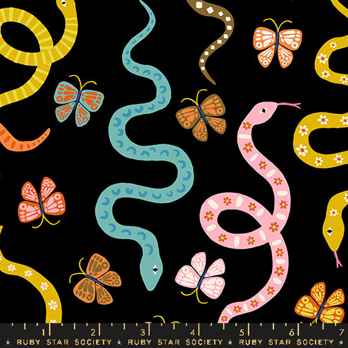 PREORDER Ooh Lucky Lucky || Garden Snake Black || Cotton Quilting Fabric