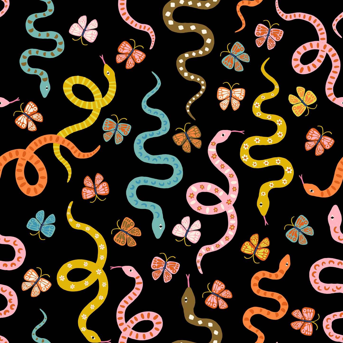 PREORDER Ooh Lucky Lucky || Garden Snake Black || Cotton Quilting Fabric