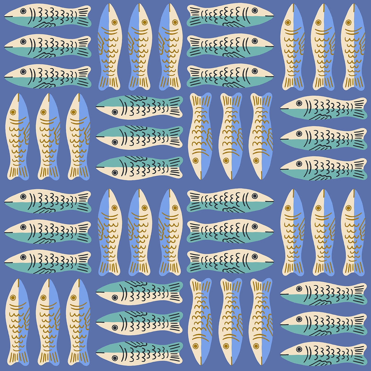 PREORDER Ooh Lucky Lucky || Sardines Turquoise || Cotton Quilting Fabric