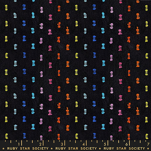 Warp and Weft Mystic Fable || Flicker Rainbow Black || Cotton Woven Quilting Fabric