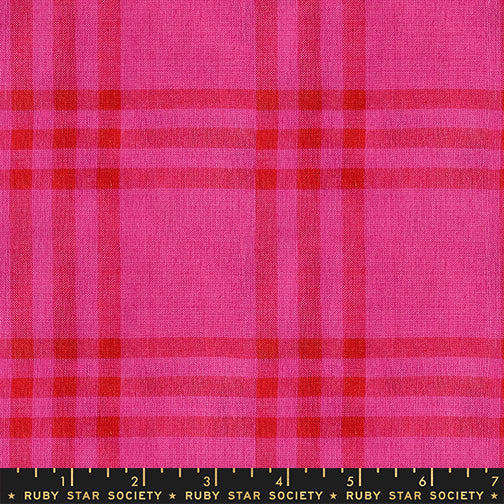 PREORDER Warp and Weft Mystic Fable || Horizon Plaid Vivid Pink || Cotton Woven Quilting Fabric