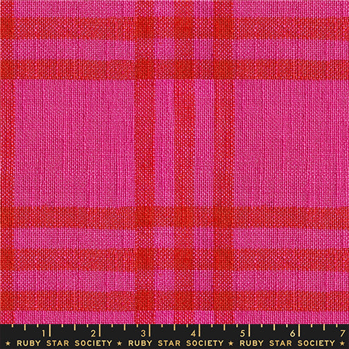 Warp and Weft Mystic Fable || Horizon Plaid Vivid Pink || Chore Coat Fabric HALF YARD