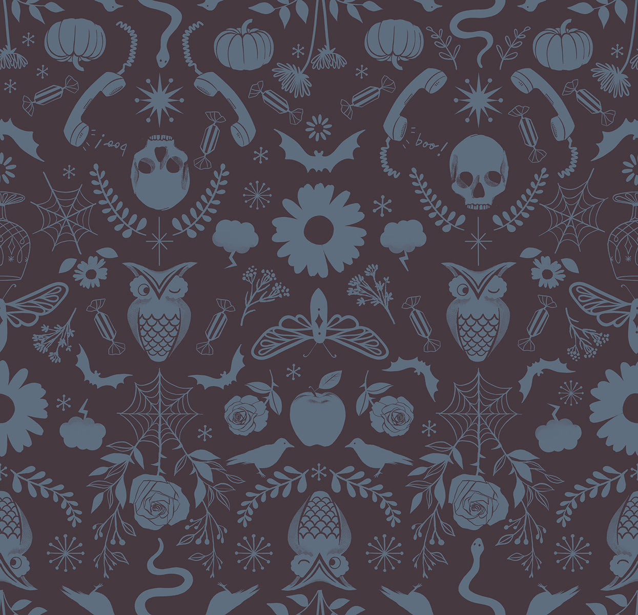 GOOD SPIRITS || Creepy Damask Caviar || Cotton Quilting Fabric || Half Yard