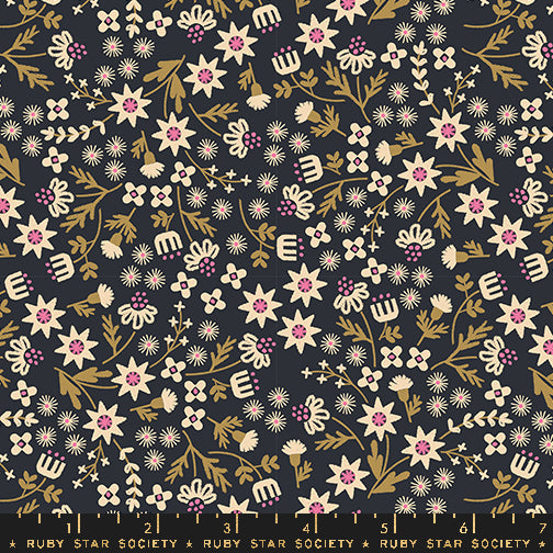 Favorite Flowers || Inflorescence Soft Black || Cotton Quilting Fabric