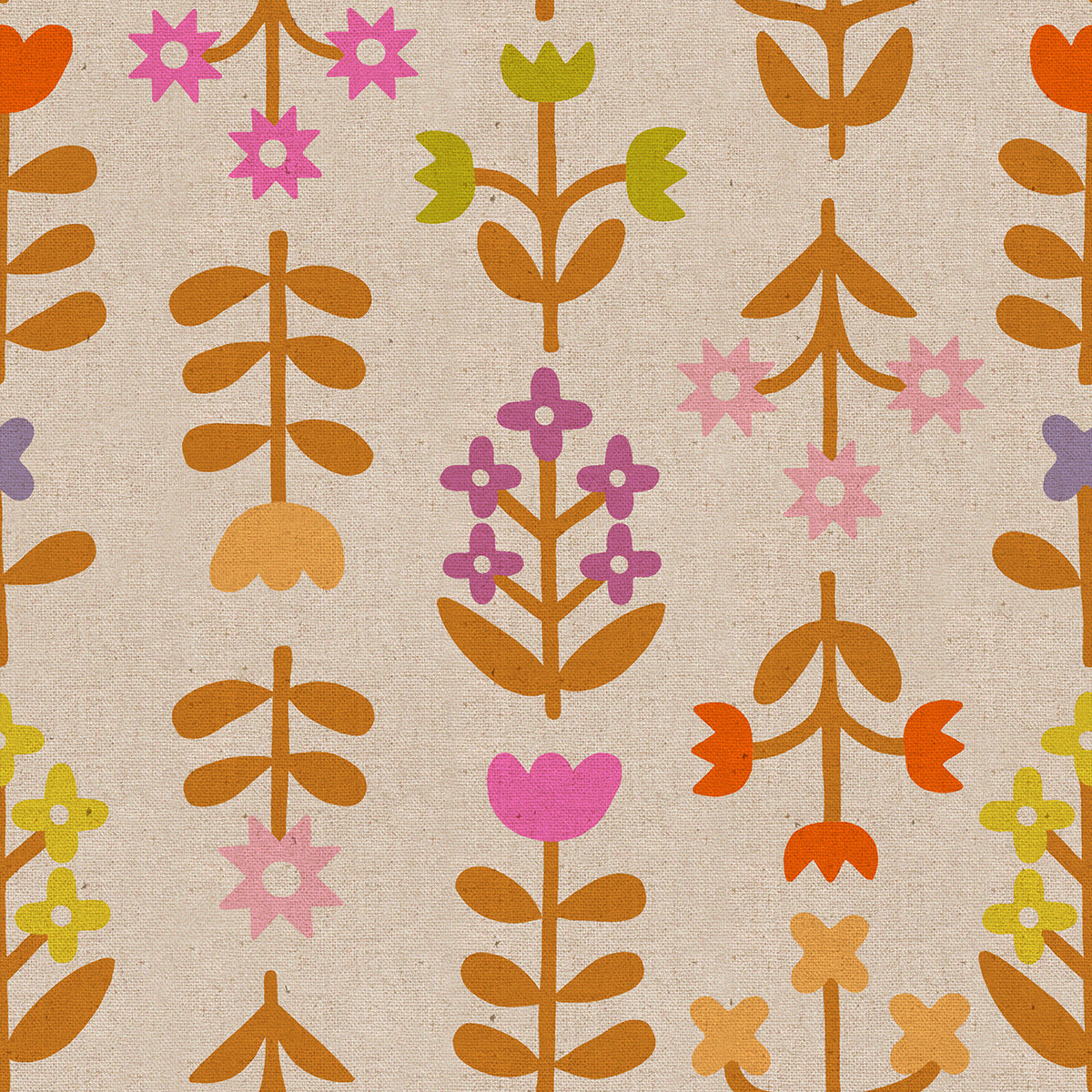 Favorite Flowers || Meadow Natural || Linen Canvas || Half Yard