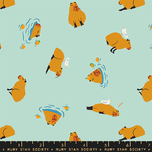 PREORDER Animal, Animal || Capybara Minty || Cotton Quilting Fabric