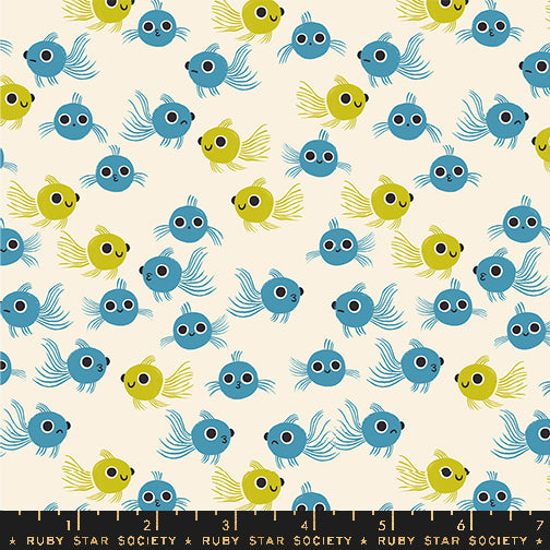 PREORDER Animal, Animal || Goldfish Vintage Blue || Cotton Quilting Fabric