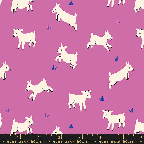 PREORDER Animal, Animal || Baby Goats Heliotrope || Cotton Quilting Fabric