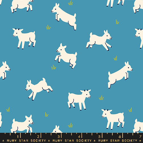 PREORDER Animal, Animal || Baby Goats Vintage Blue || Cotton Quilting Fabric