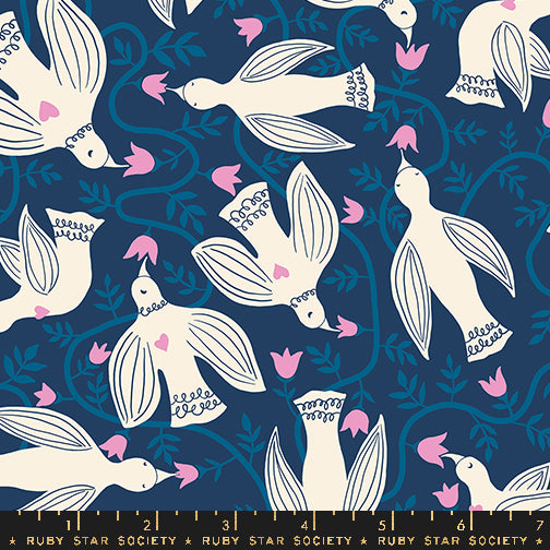 PREORDER Endpaper || Hummingbirds Bluebell || Cotton Quilting Fabric