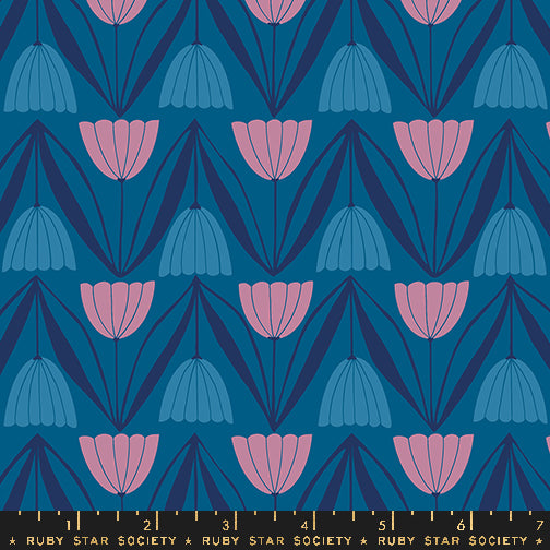 PREORDER Endpaper || Tulips Blue Raspberry || Cotton Quilting Fabric