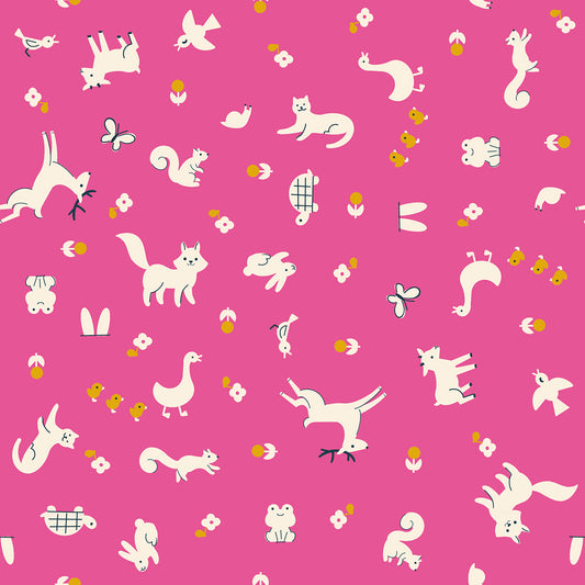 PREORDER Woodland Park || Menagerie Raspberry || Cotton Quilting Fabric