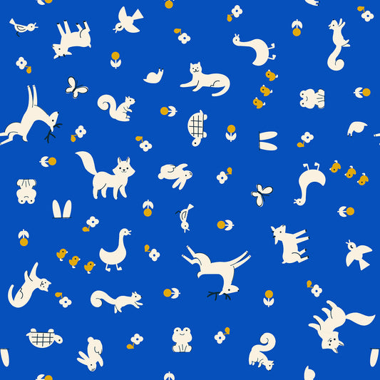PREORDER Woodland Park || Menagerie Blue Ribbon || Cotton Quilting Fabric