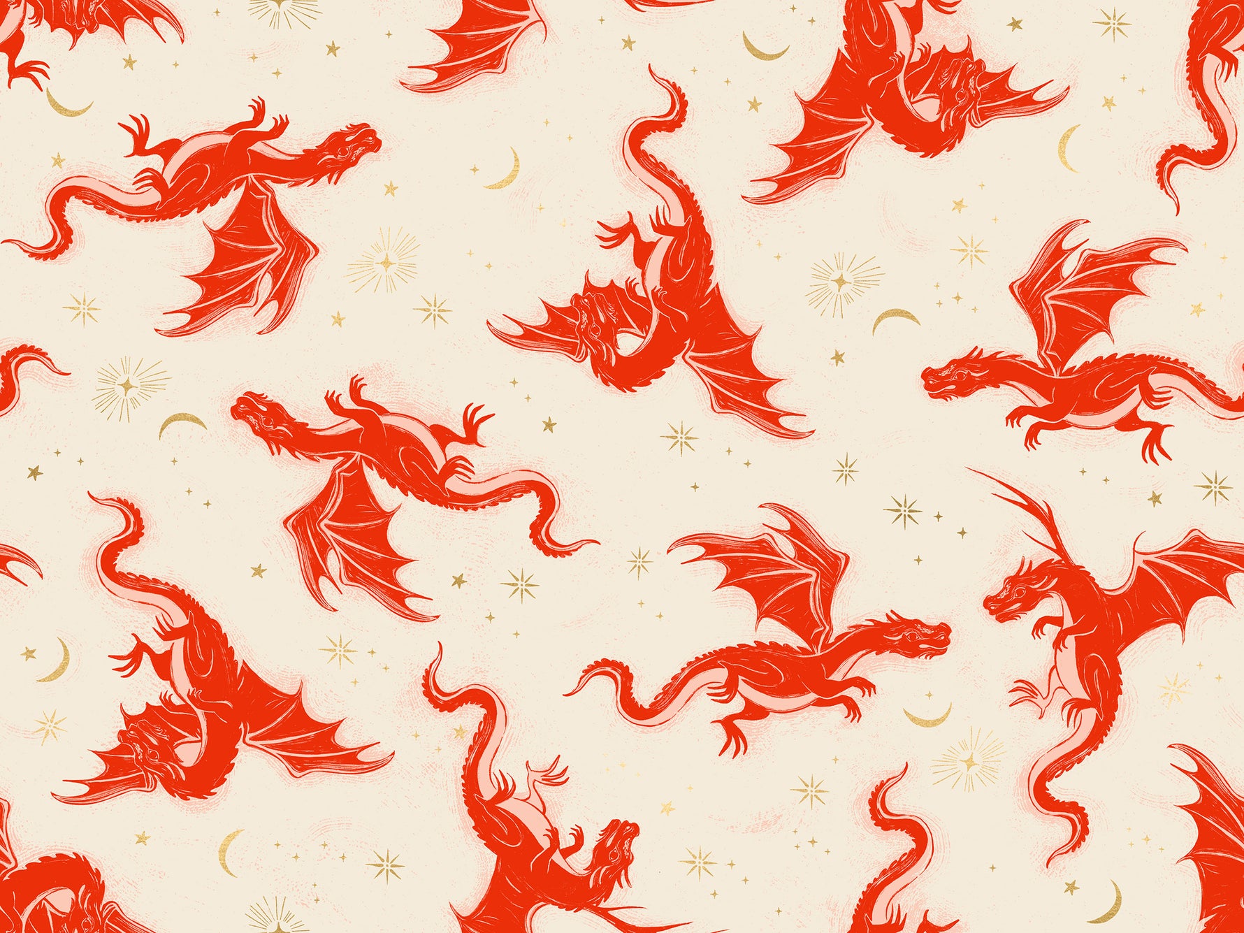 PREORDER FIRE GLOW || Etched Dragons Poinsettia (Metallic) || Cotton Quilting Fabric