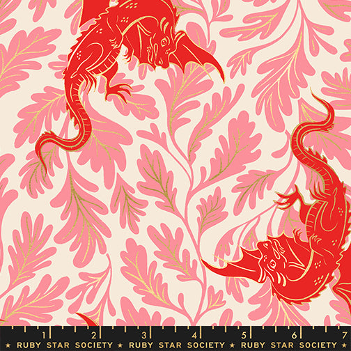 PREORDER FIRE GLOW || Dragon Lair Poinsettia (Metallic) || Cotton Quilting Fabric