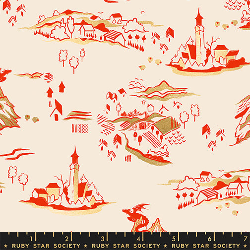 PREORDER FIRE GLOW || Mountain Town Poinsettia (Metallic) || Cotton Quilting Fabric