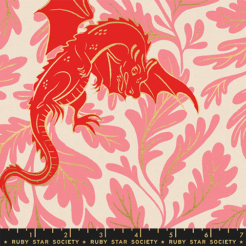 PREORDER Fire Glow || Dragon Lair Poinsettia (Metallic) || Cotton Linen Canvas HALF YARD