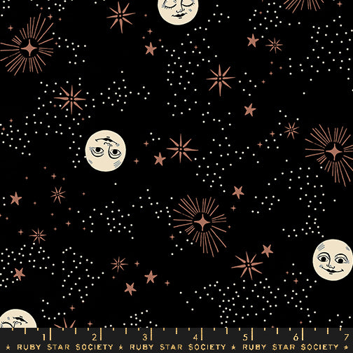 GOOD SPIRITS || Wise Moons Black || Cotton Quilting Fabric || Half Yard