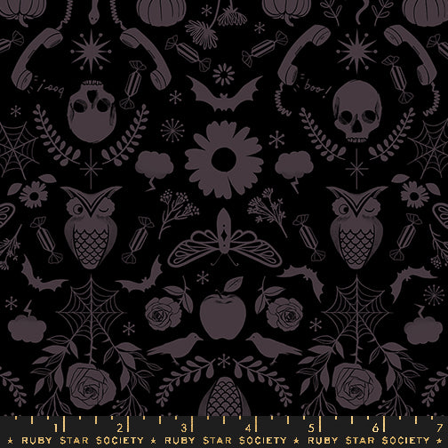GOOD SPIRITS || Creepy Damask Black || Cotton Quilting Fabric || Half Yard