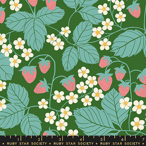 Reimagined Landscapes || Strawberry Field Endpaper Green || Cotton Quilting Fabric