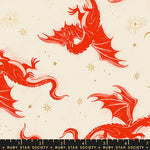 PREORDER FIRE GLOW || Etched Dragons Poinsettia (Metallic) || Cotton Quilting Fabric