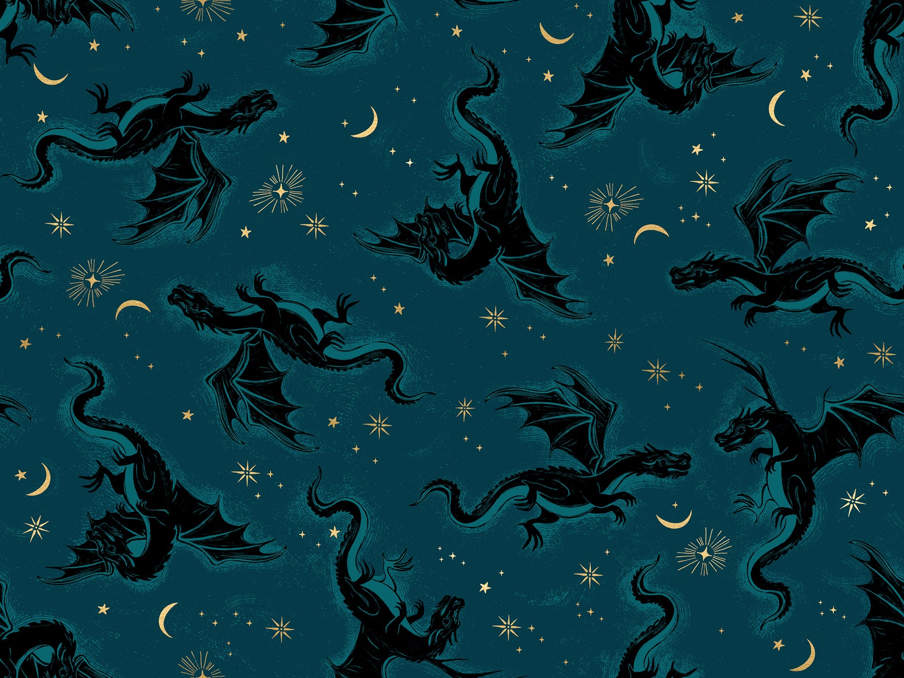 PREORDER FIRE GLOW || Etched Dragons Galaxy (Metallic) || Cotton Quilting Fabric