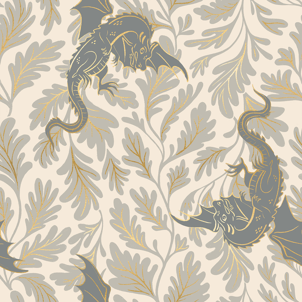 PREORDER FIRE GLOW || Dragon Lair Oyster (Metallic) || Cotton Quilting Fabric